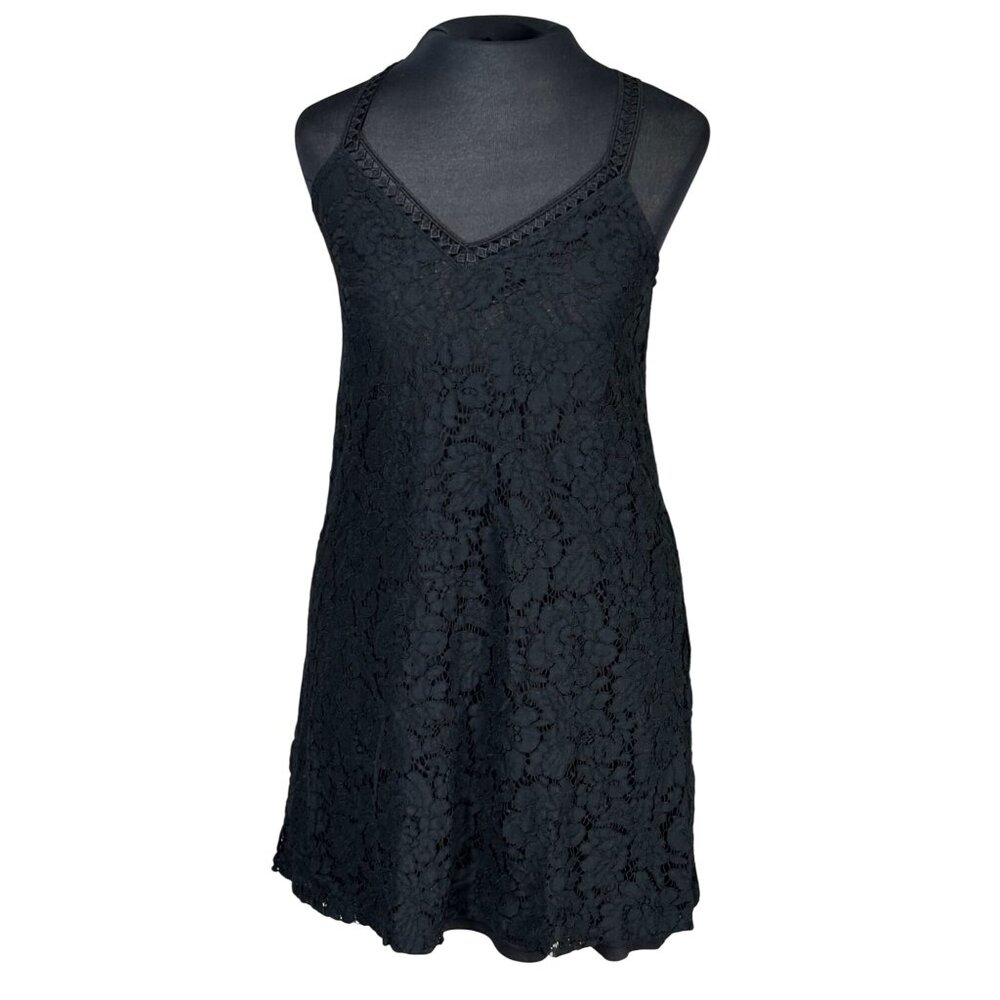 Blue Rain Black Floral Lace Sleeveless Dress With Back Zip Lined Interior XXS